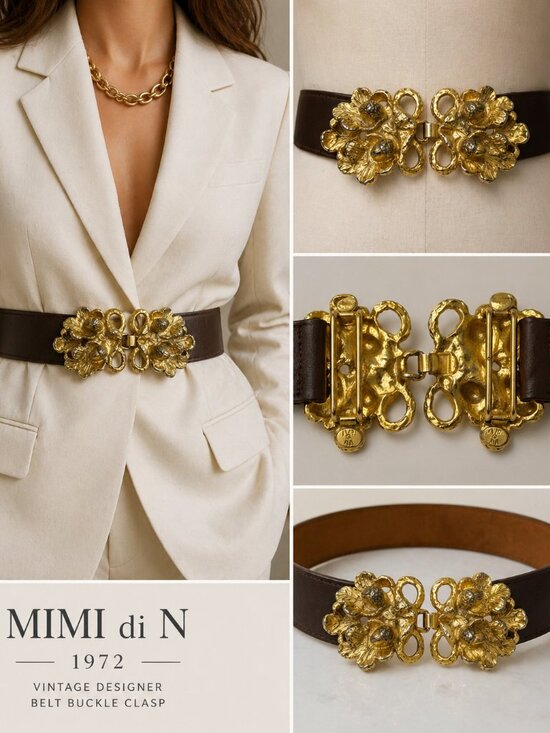 Mimi Di N Accessories - Mimi di N 1972 Gold Acorn Oak Leaf Belt Buckle Clasp Vintage Designer Statement